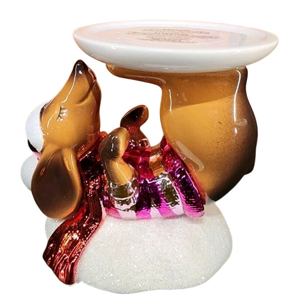 Bath &‎  Body Works Santa dog 3 wick candle holder Christmas Dachshund Doxie BBW